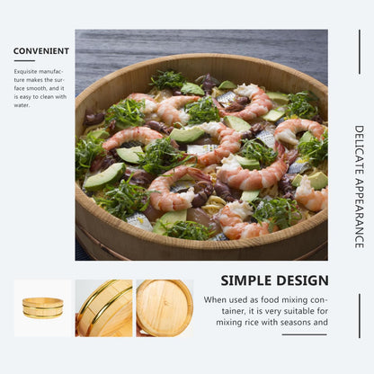 WATIIFUFU Japanese Sushi Bucket Wooden Rice Mixing Bowl Food Storage Container Compact 9.84X9.84X2.63In Lightweight for Sushi Bibimbap Serving and Home Cooking