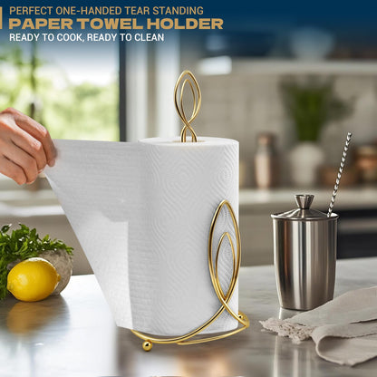 Megier Candle Shaped Paper Towel Holder, Countertop-Decorative Farmhouse Tissue Paper roll Holder, Rustic Metal Modern Stand for Kitchen Bathroom Rest Room (Brass)