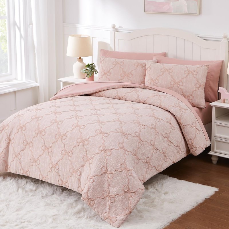 Wink Deer Twin Comforter Set with Sheets for Girls-5 Pieces Twin Bedding Sets with Pink Comforter, Sheets, Pillowcase & Sham for Kids (Pink Diamond, 66" X 86")