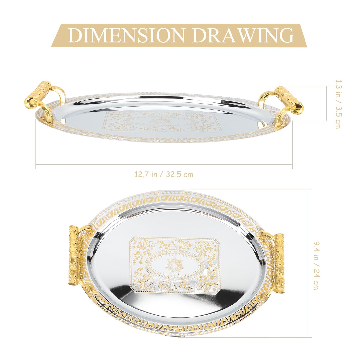 Serving Tray with Golden Handles Modern Elegant Platter Tea Tray for Coffee Table Living Room Bedroom for Food Drinks Storage and Display