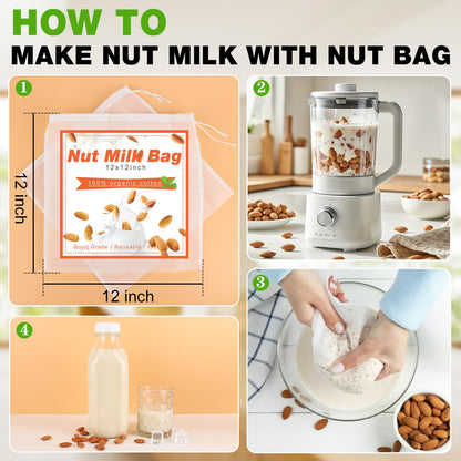 CARBLIN 32 Oz Glass Milk Bottles, 2 Pack Scale Mark Drinking Jug with 2 Nut Milk Bags& Airtight Screw Lid & Silicone Pour Cap& Stickers, 1 Quart Reusable Juice Bottle Water Pitcher for Coffee Yogurt