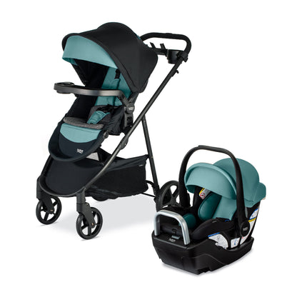 Britax Willow Brook S+ Travel System, Infant Car Seat Stroller Combo With Willow S Infant Car Seat, Alpine Base, and Brook+ Stroller; ClickTight Technology, SafeWash Insert and Cover — Jade Onyx