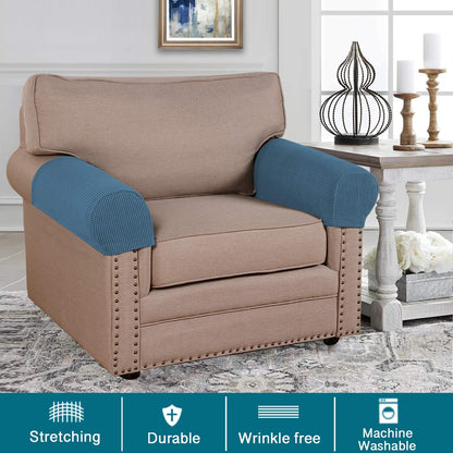 Turquoize Stretch Armrest Covers for Chairs, Anti-Slip Furniture Protector Set of 2, Dusty Blue