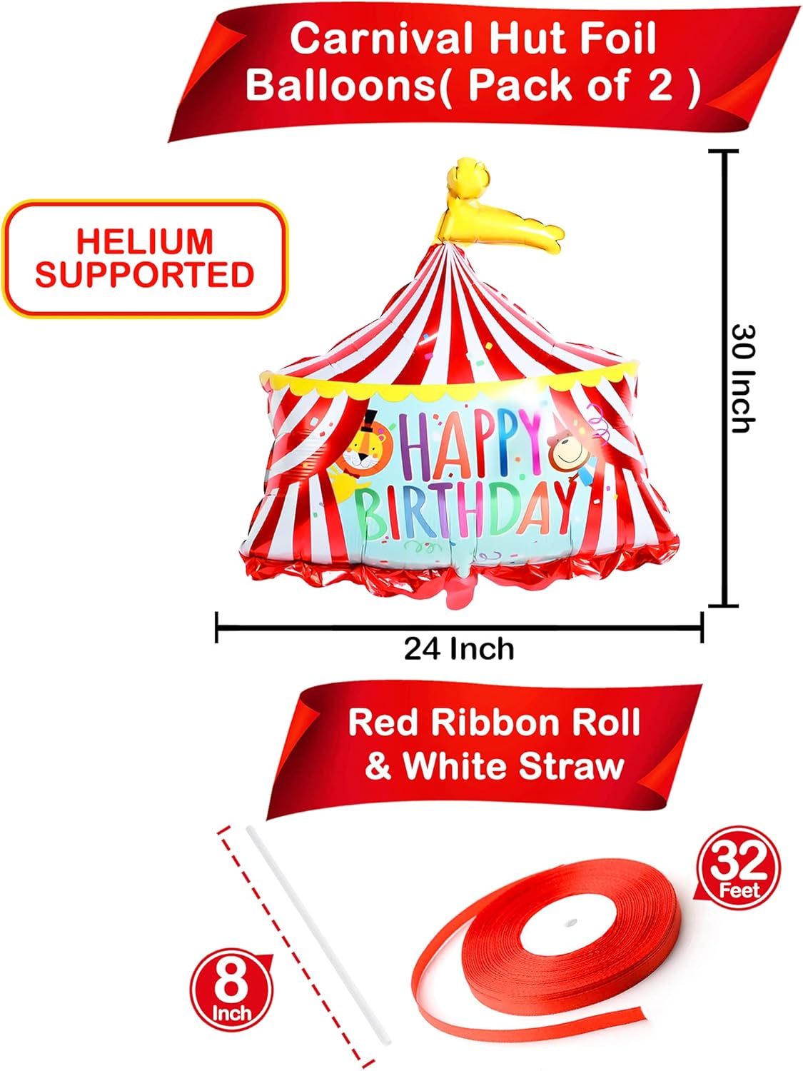 Katchon Circus Tent Carnival Balloons - Giant 30 Inch, Pack of 2, Carnival Theme Party Decorations
