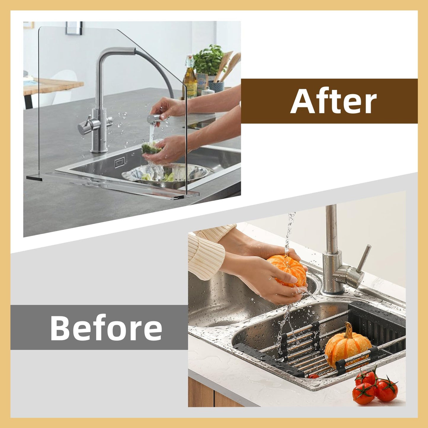 2 Pcs Acrylic Sink Splash Barrier, Clear Splatter Barrier, Freestanding Protective Panel with Cutaway, for Kitchen Hospital Labs Office, 23.6" L x 4.5" W x 18.5" H