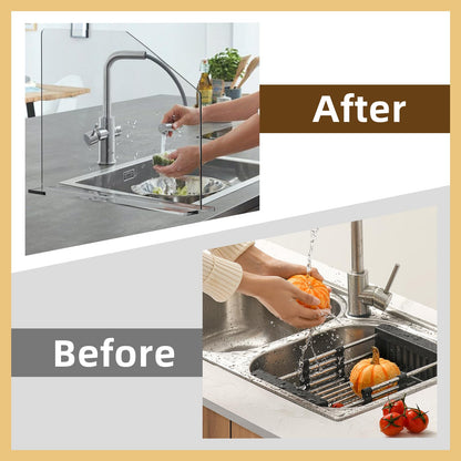 2 Pcs Acrylic Sink Splash Barrier, Clear Splatter Barrier, Freestanding Protective Panel with Cutaway, for Kitchen Hospital Labs Office, 23.6" L x 4.5" W x 18.5" H
