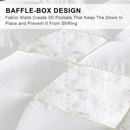 ALPSWAN Luxury Goose Feather Down Fiber Comforter Queen Size, 300TC White Cotton Blended Duvet Insert, All Season Hotel Bedding Alternative Down Comforter with Corner Tabs (White, Queen)