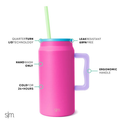 Simple Modern 50 oz Mug Tumbler with Handle and Straw Lid | Reusable Insulated Stainless Steel Large Travel Jug Water Bottle | Gifts for Women Men Him Her | Trek Collection | 50oz | 80s Mix