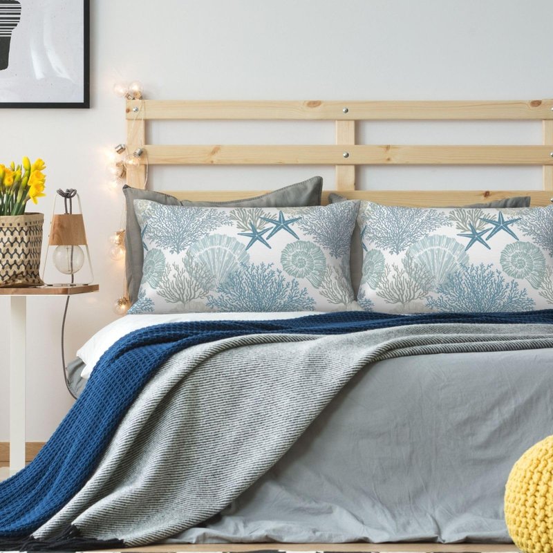 Tebjh Nautical Coastal Throw Pillow Covers 12x20 Set of 2, Beach Themed Ocean Seashell Coral Starfish Couch Lumbar Pillow Cover Outdoor Sofa Cushion Cover for Bedroom Living Room