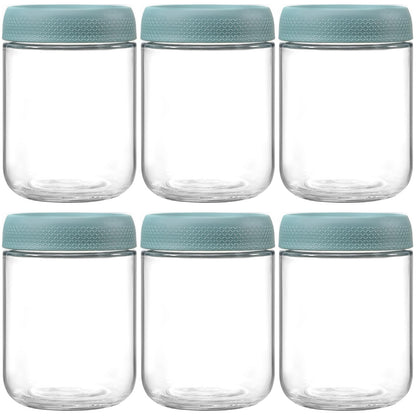 NETANY 6-pack 16oz Glass jars with Airtight Lids, Overnight Oats Containers with Lids, Wide mouth Mason Salad jars, Glass Food Storage Containers for Snacks Yogurt Spice Sugar - Green