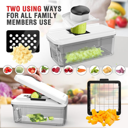 Vegetable Chopper: 10 in 1 Food Chopper - Onion Vegetable Slicer Cutter Dicer, Veggie Cutter with Container, 7 Blades, Kitchen Gadgets for Carrot Salad Garlic Potato Slicer