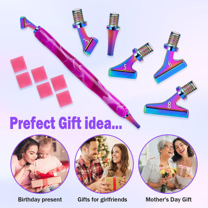 Sttargxing 21 PCS Diamond Painting Pen Kit,45 Degree Stainless Steel Screw Thread Multi Placer with 6 Clay, Diamond Painting Pen Accessories for DIY Craft (Colourful-45° Bevel)