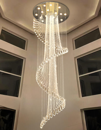 D40'' x H120'' Modern Crystal Chandelier for Foyer Glam Chandelier High Ceiling Chandeliers Large Raindrop Pendant Lights LED Dimmable Light Fixtures for Staircaes Living Room Entryway Silver