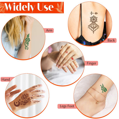 MuseLuxe Temporary Tattoos Stencils Kit,Temporary Tattoos Kit - 8 Pcs 4 Color(Brown,Black,Cherry red,Green), Ink with Gloves,DIY Body Art Painting for Women Men Adults Kids