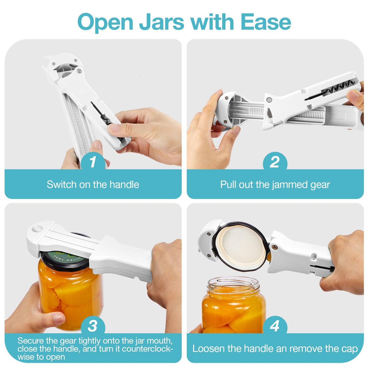 Banyaa 7-in-1 Jar Opener for Seniors – Magnetic adjustable Jar Opener & Bottle Opener for Arthritis, Weak Hands, Easy-Grip Kitchen Lid Opener Gadgets (Off-White)