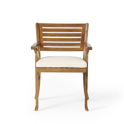 Christopher Knight Home Outdoor 6 Seater Acacia Wood Oval Dining Set with Cushions, Teak and Cream