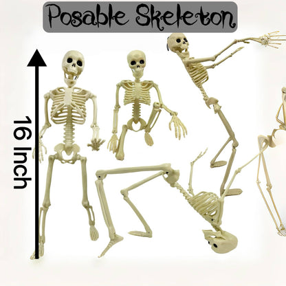 GiftExpress 2-Pack Posable 16" Skeletons + 2-Pack 26" Pink Flamingo Lawn Ornaments Halloween Outdoor Yard Decorations, Spooky Halloween Graveyard