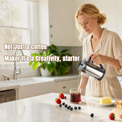 KYZ French Press Coffee Maker, 304 Stainless Steel with 4 Level Filter, 20oz Borosilicate Glass Coffee Press, Heat Resistant, Easy to Clean, 100% BPA Free for Coffee & Tea