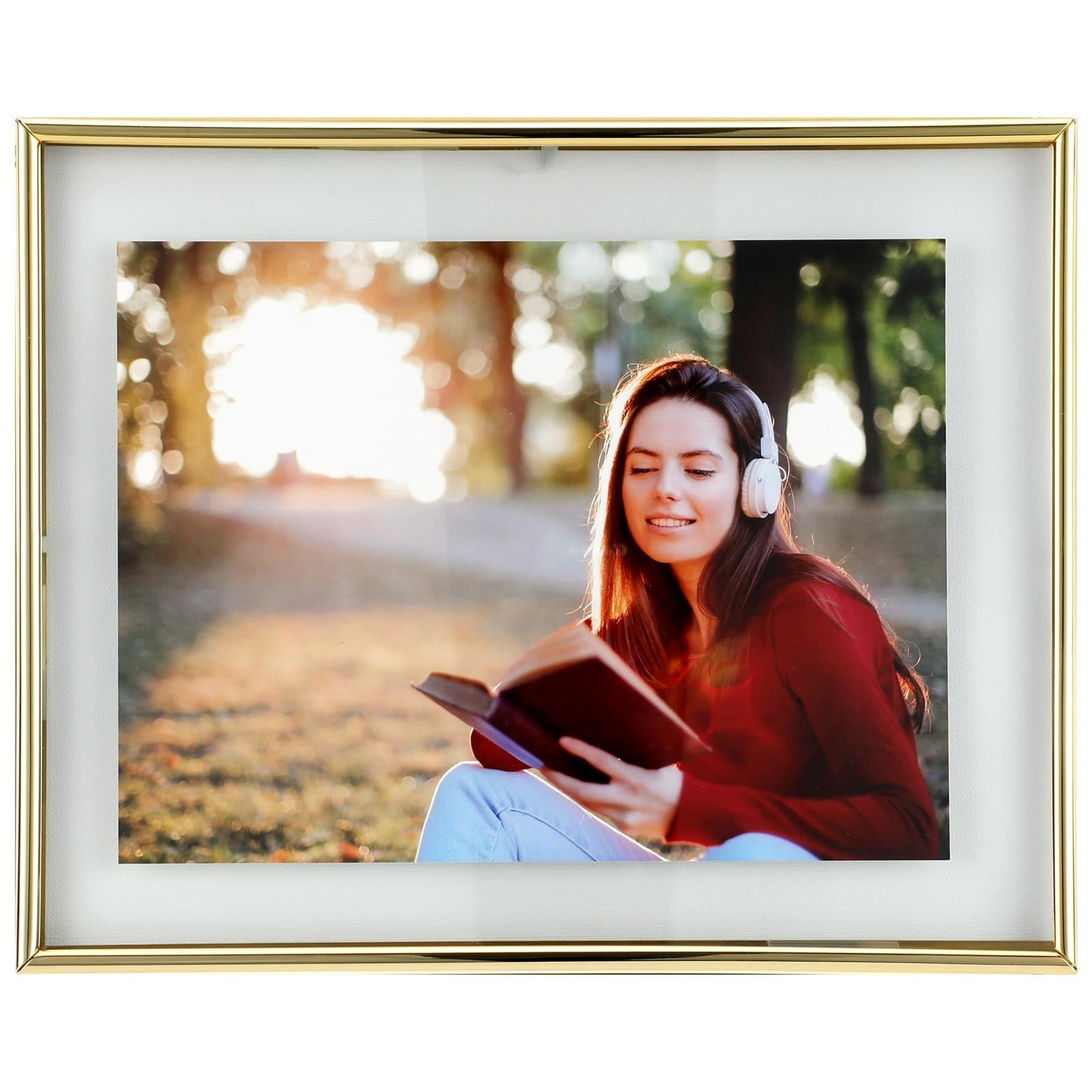 AhaGo Wall Floating Frame, 8"×10", Gold, Wall Mounting or Wall Leaning, For Photo 6×8, 5×7, 4×6, Classy Gift For Festival, Wedding, Anniversary, Home or Office Décor