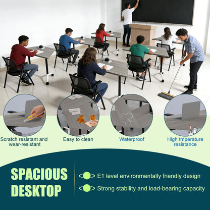 Modern Conference Table,47.2 Inch Meeting Seminar Table,Folding Conference Room Tables with Caster Wheels,Sturdy Mobile Training Table Business Boardroom Tables for 2-10 People,Support 550lbs (4P)