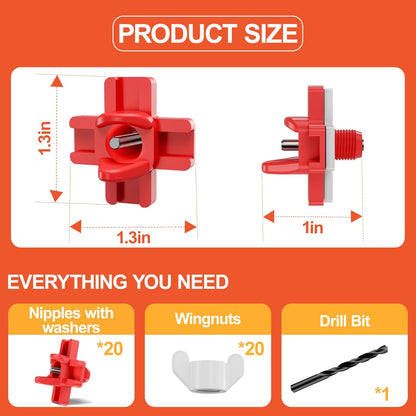 (Pack 20) ZenxyHoC Horizontal Chicken Waterer Nipples, Automatic Poultry Watering System with Drill Bit, Leak-Proof