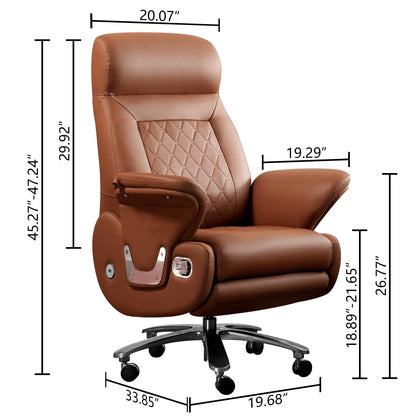 Kinnls Luca Massage Office Chair Genuine Leather Power Recliner Chair with Heated Ventilation,Executive Desk Chair Fully Reclining Ergonomic Office Chair with Arms,Adjustable Tilk Angle (Brown)