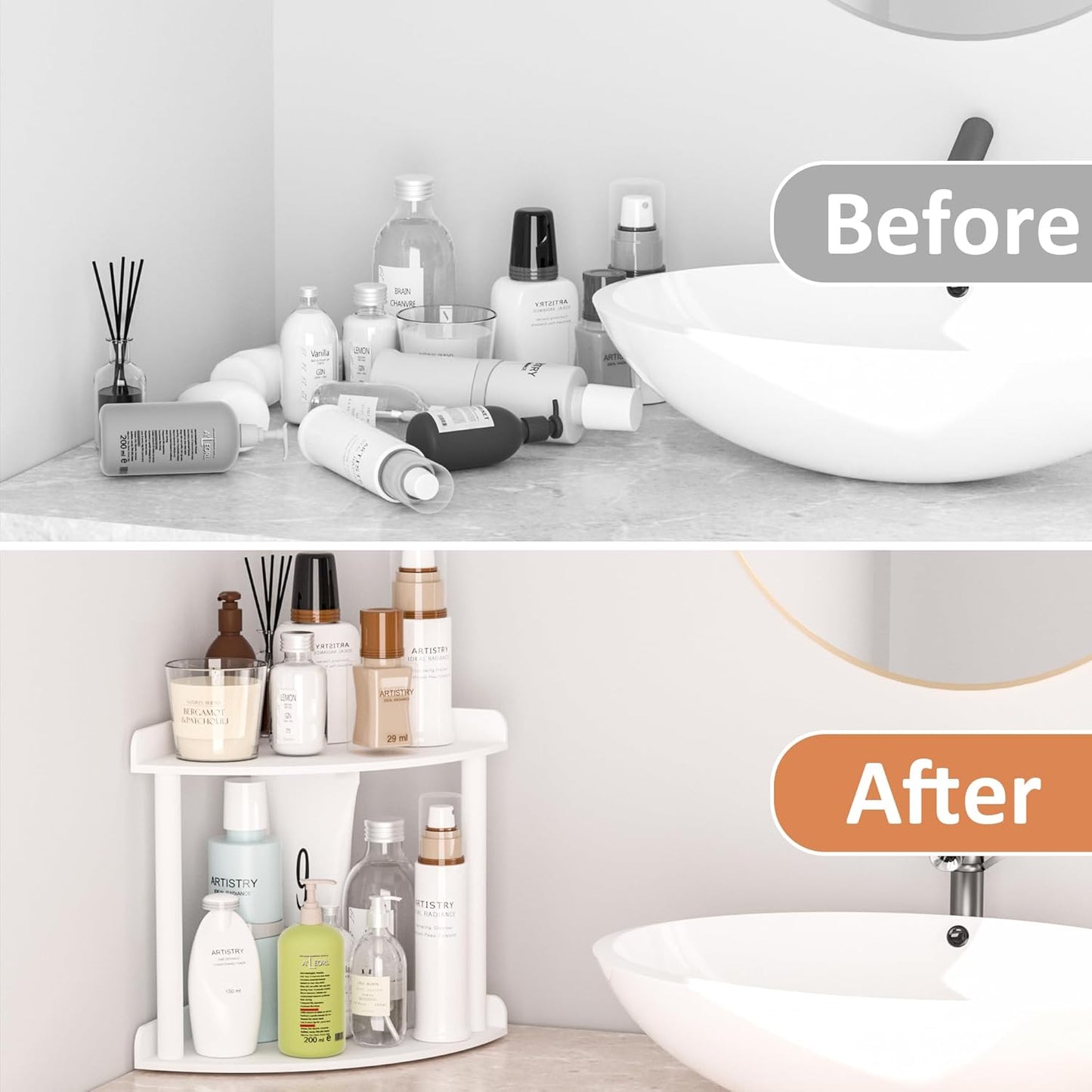 2 Countertop 7x7x8 Inch, Sezanrpt Tier Corner Organizer Shelf White Acrylic Bathroom Vanity Storage Organizer Corner