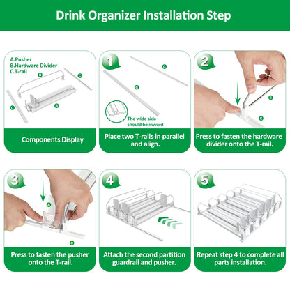 Drink Organizer for Fridge-White Automatic Pusher Glide,12oz 16oz 20oz-Soda Dispenser for Fridge-Holds up to 25 Cans