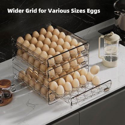 HIYOHIYO Clear 60 Egg Holder for Fridge, High Capacity Egg Container for Refrigerator, Stackable Egg Storage Trays for Countertop, Eggs Organizer for Refrigerator (2 Layer, 11.6"x 10.2"x 5.1")