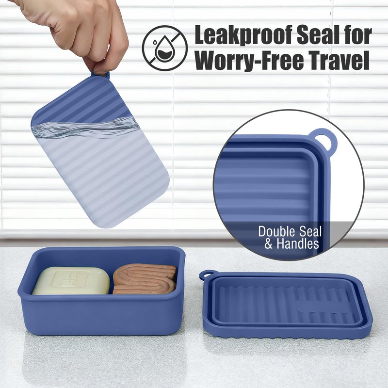 AIDIMMING Extra Large Silicone Travel Soap Case, Leak Proof Bar Soap Holder & Container for Extended Trips, Camping & Gym,Truck Drivers, Fits 10oz Duke Cannon, Shampoo & Conditioner Bars (Deep Blue)