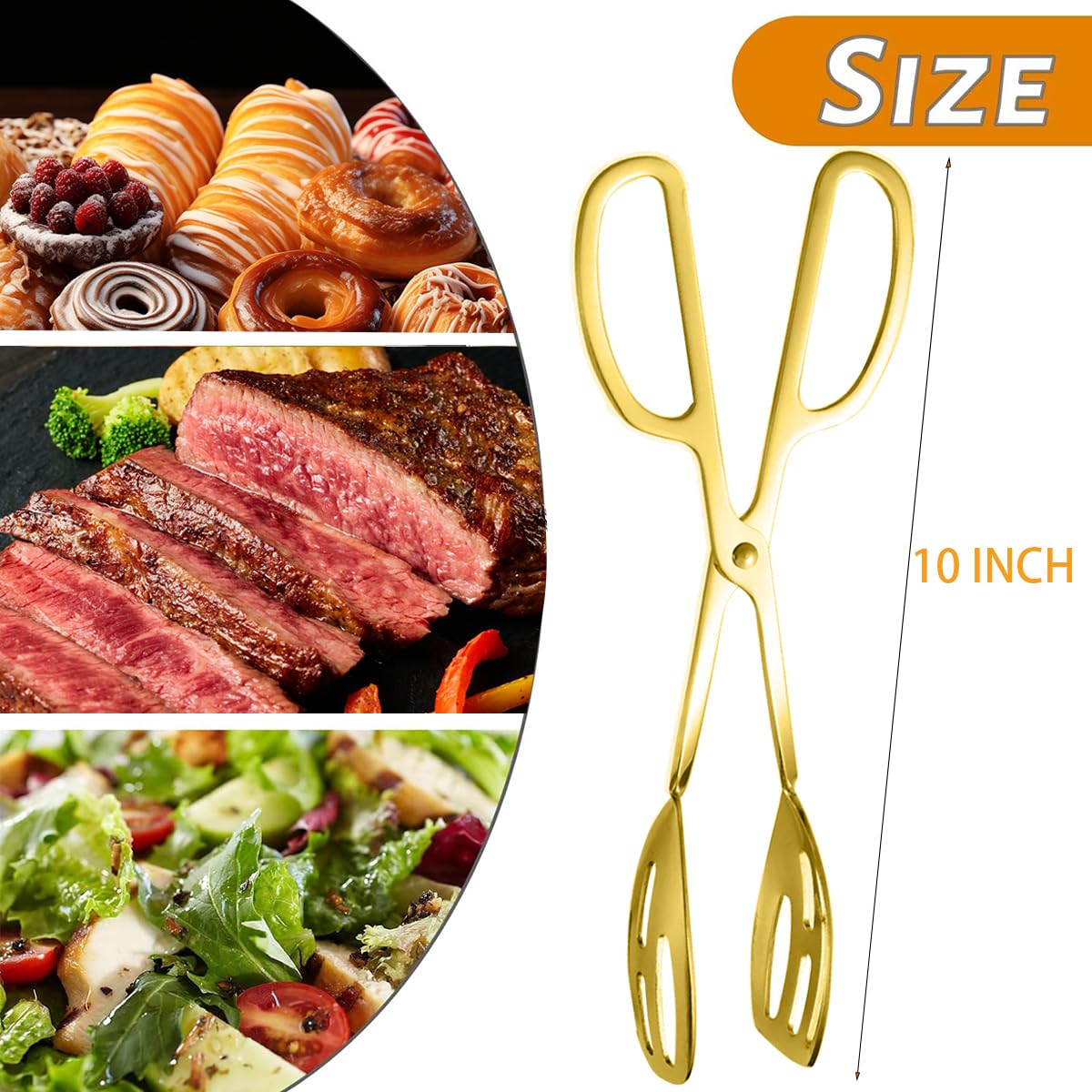2 Pack Gold Serving Tongs Buffet for Kitchen Cooking 10 Inch Stainless Steel Salad Tongs Serving Utensils for Wedding Party Catering (Gold)
