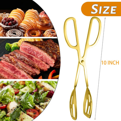2 Pack Gold Serving Tongs Buffet for Kitchen Cooking 10 Inch Stainless Steel Salad Tongs Serving Utensils for Wedding Party Catering (Gold)