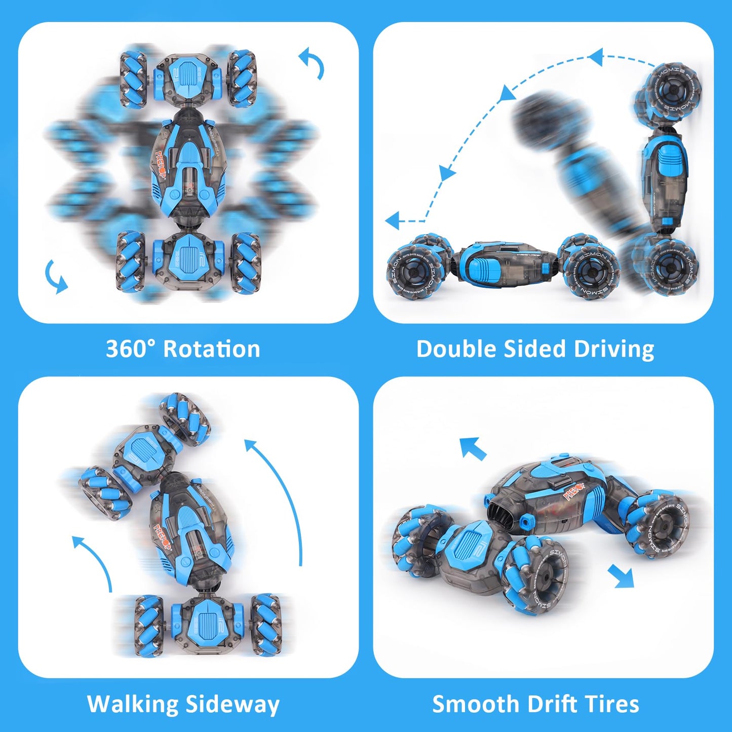 Gesture Sensing RC Stunt Car for Boys, Remote Control Toys for Kids Age 5-7, 6-8, 9 10 11 12+ Years Old Birthday Gifts, 2.4GHz Hand Controlled RC Drift Car with Light & Music, Double-Sided Driving