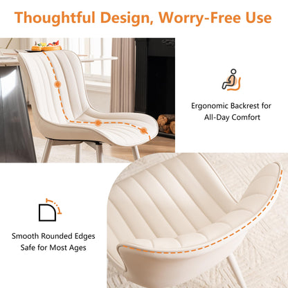 YOUNUOKE Mid-Century Modern Dining Chairs Set of 2, Cream PU Leather Upholstered Kitchen Chairs with Cream Metal Legs, Armless Accent Chair for Dining Room, Guest Reception Room