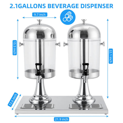 Commercial-Grade Drink Dispenser, Stainless Steel Beverage Dispenser with Ice Core, Stand & Spigot for Catering Events & Weddings