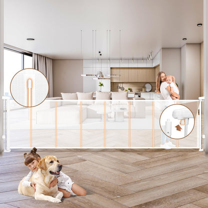 236" Retractable Baby Gate Extra Wide, 41" Tall Retractable Dog Gate for Stairs, Doorways, Decks, Mesh Gate Long Child Gate Pet Gate for Indoor, Outdoor, with Reinforced Mesh Rods, Dual Locks