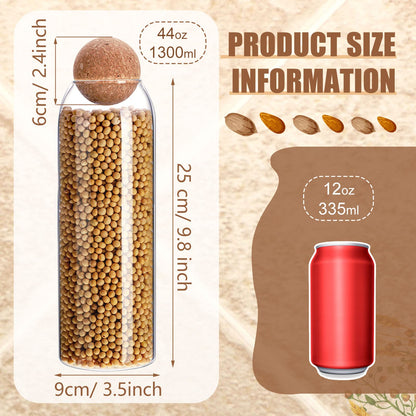 Cunhill 3 Pcs Glass Jar with Ball Cork Lid Decorative Round Bottle Sealed Canister Jar Storage Container Organizer with Airtight Wooden Lid for Food Coffee Bean Candy Biscuits Spice(1300 ML/ 44 Oz)