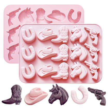 Cowboy Chocolate Molds Silicone, Western Themed Molds with Cowboy Hat, Boot, Horse, Saddle for Candy, Cakesicle, Cupcake, Jello, Ice Cube, Candle & Party Decorations