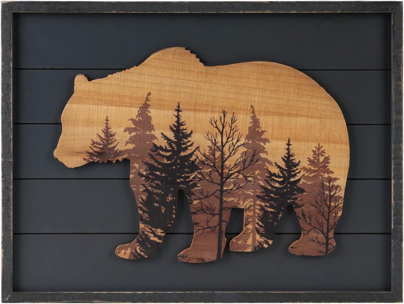 16" 12", NIKKY HOME Cute Bear in The Forest Woodland Decorative Wood Framed Wall Art Prints Cabin Decor, x Dark Slate