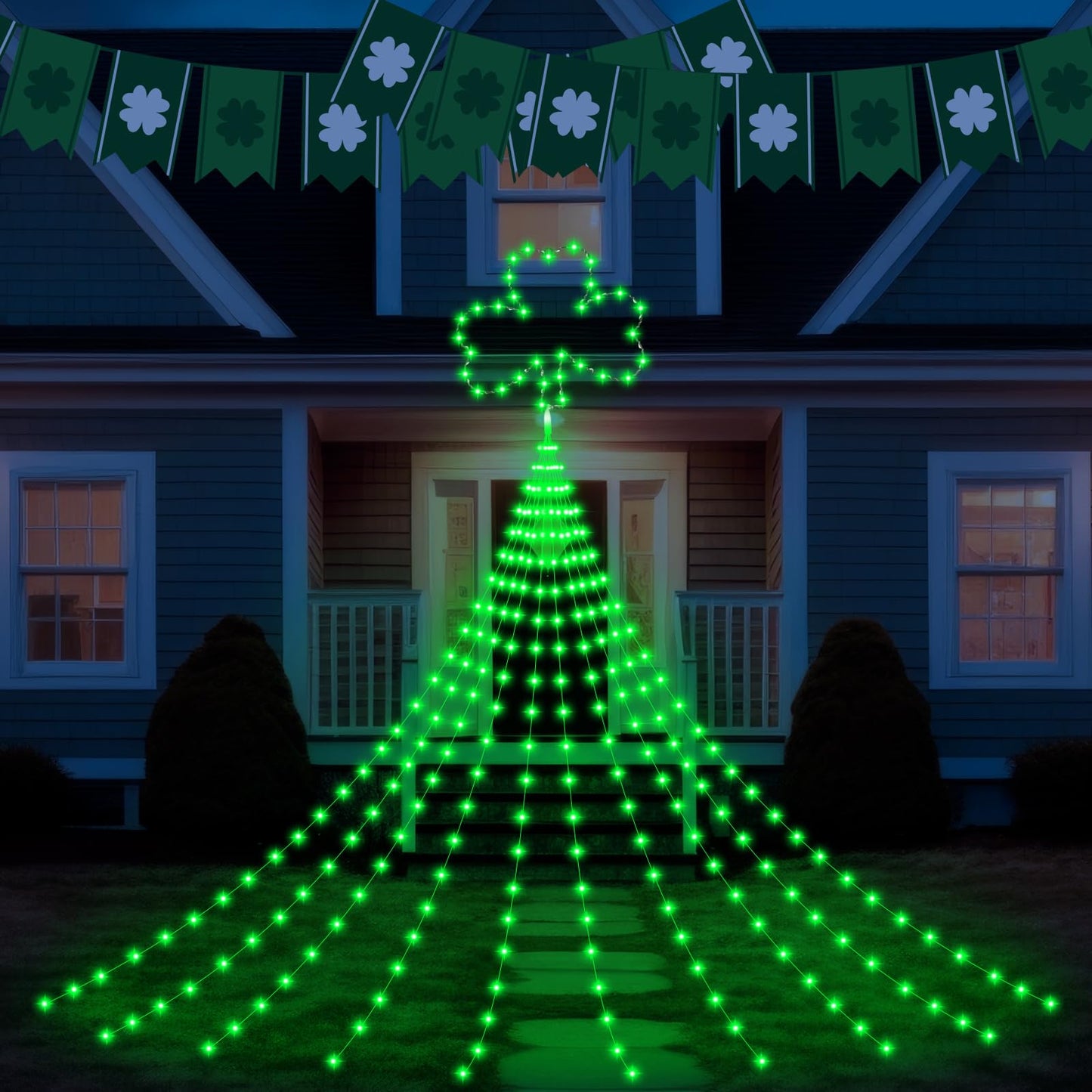 Baquler 15 ft St. Patrick's Day Decor Lights 438 LED 8 Modes Plug in Curtain Shamrock Lights String for Home Bedroom Indoor Outdoor Party Saint Patrick's Day Decor