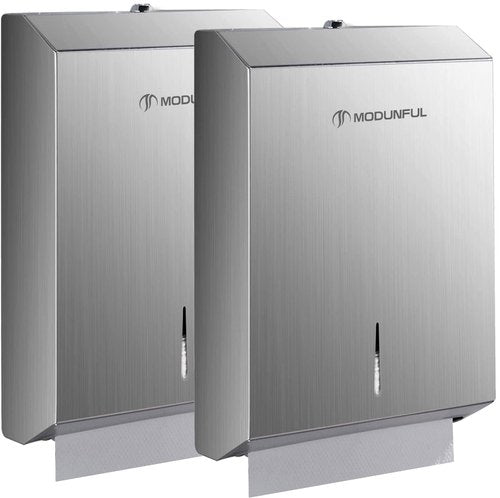 2 Paper Towel Dispenser Wall-Mount - SUS304 Brushed Stainless Steel Commercial Paper Towel Holder with Lock, Large Capacity 400 Multifold/420 C/Z Fold Towels