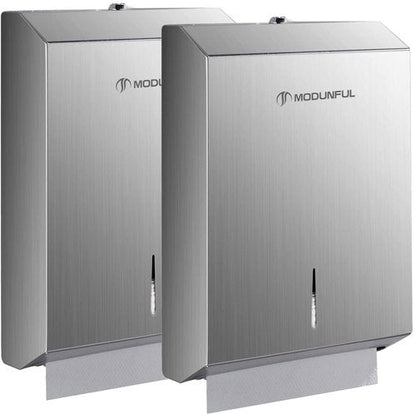 2 Paper Towel Dispenser Wall-Mount - SUS304 Brushed Stainless Steel Commercial Paper Towel Holder with Lock, Large Capacity 400 Multifold/420 C/Z Fold Towels
