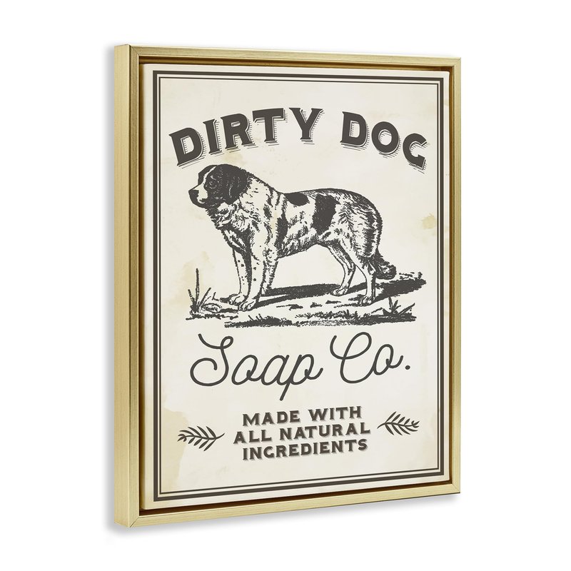 Stupell Industries 'Dirty Dog Soap Vintage Sign', Floating Frame Canvas Art, Gold, 17 x 21 Inches, Easy to Hang and Sturdy, Made in USA, by Lil' Rue