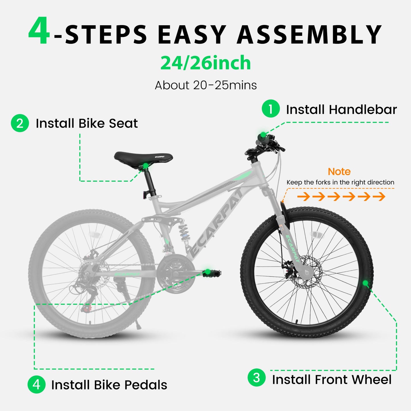 Ecarpat Full Dual Suspension 26 Inch Mountain Bike, 21-Speed Disc Brake, Front Fork Rear Shock Absorber Carbon Steel Frame Mountain Bike, Mens Womens Trail Commuter City Bicycles
