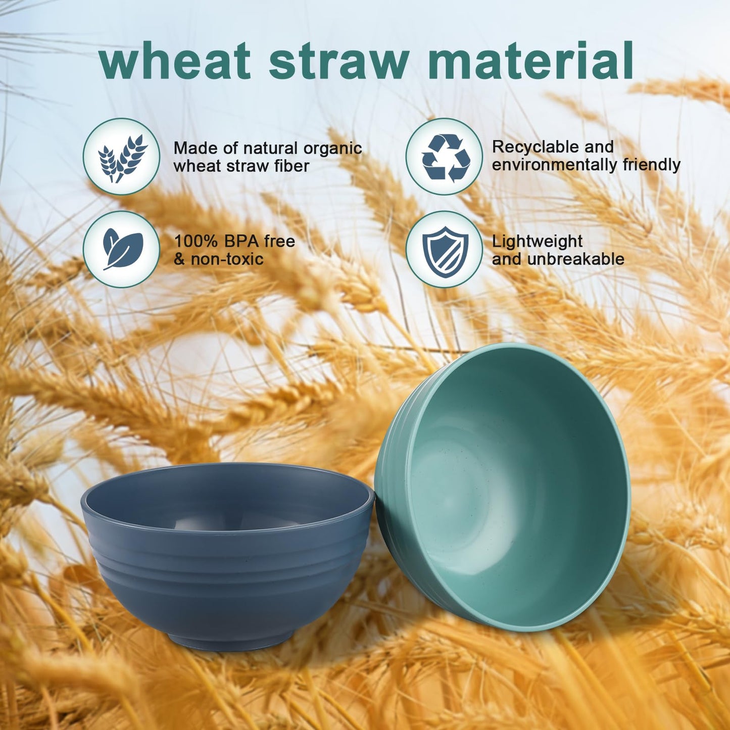 HEYCOME 12 Pcs Unbreakable Cereal Bowls Set, 26 Oz Wheat Straw Bowls Set, Microwave & Dishwasher Safe Rice Bowls for Kitchen, Reusable Plastic Bowls for Soup, Salad and Snack, BPA Free, Multicolor