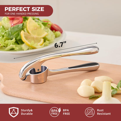 SAFI Garlic Press Set - Premium Zinc Alloy Garlic Mincer Efficient Garlic Crusher & Presser Heavy-Duty Rust-Proof Garlic Masher Kitchen Tool With Garlic Peeler & Brush Home & Kitchen Essential Gadgets
