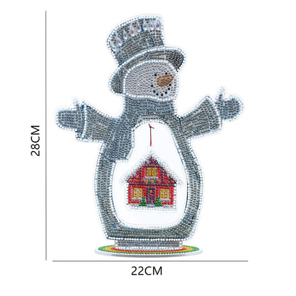 YEESAM ART Snow Man and House Tabletop Diamond Art Kits, 3D Crystal Painting Kit Special Shape Drills Rhinestones Desk Top Ornaments 11inch Luminous Table Top Kinetic Art