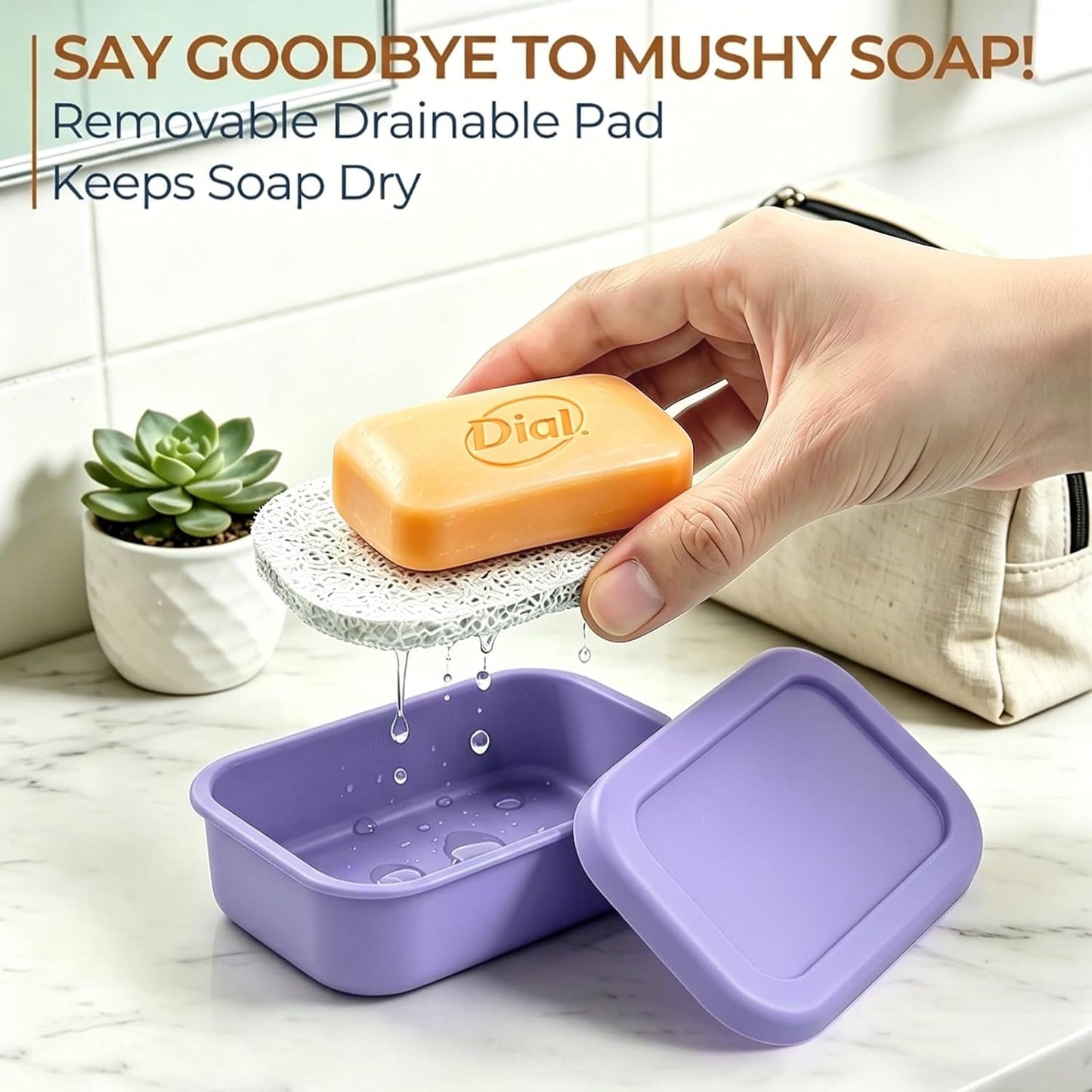 2 Sets, 1 Pack, AIMAIAIMAI Enhanced Leak Proof Travel Soap Case with Draining Pad, Silicone Shampoo Bar Travel Case