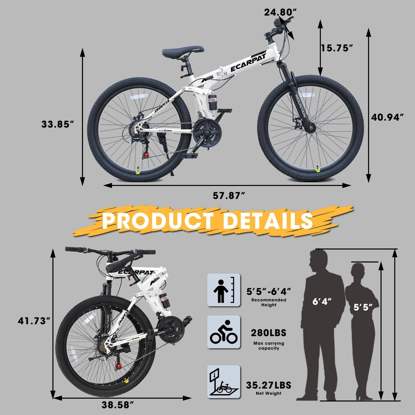 richvelo 26 Inch Foldable Mountain Bike, 21 Speed with Double Shock Effect, High Carbon Steel Frame, Double-Kill Disc Brake System, Unique Design and Ergonomic Frame & Cushion, White