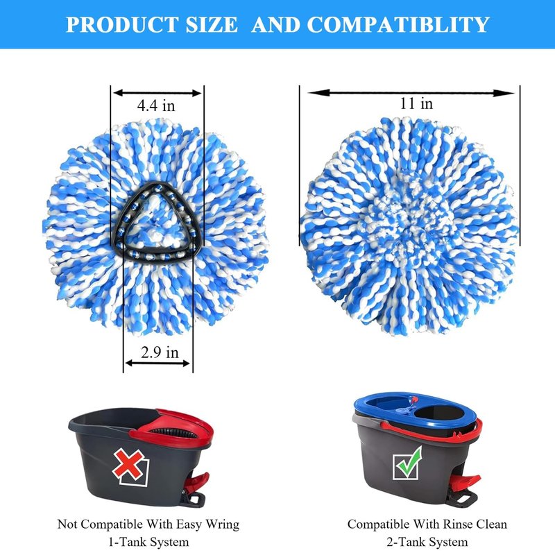 [5 Pack] 2-Tank Spin Mop Replacement Heads, 100% Microfiber, Compatible with O-Cedar EasyWring, Machine Washable & Easy to Replace, Highly Absorbent Refills for Household Floor and Car Cleaning